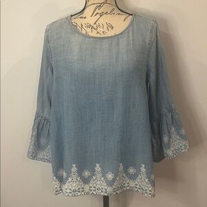 John Mark chambray top relaxed fit with bell sleeves S